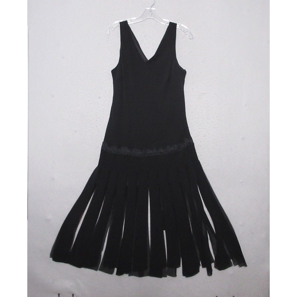 Vintage Believe Dress 14 Petite Black Y2K 90s Fairy Whimsigoth Slit Lace Trim